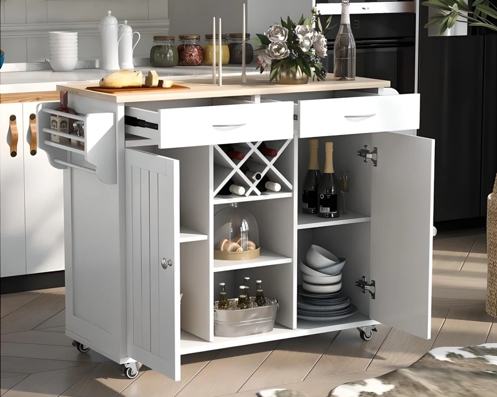 wooden kitchen island on wheels
