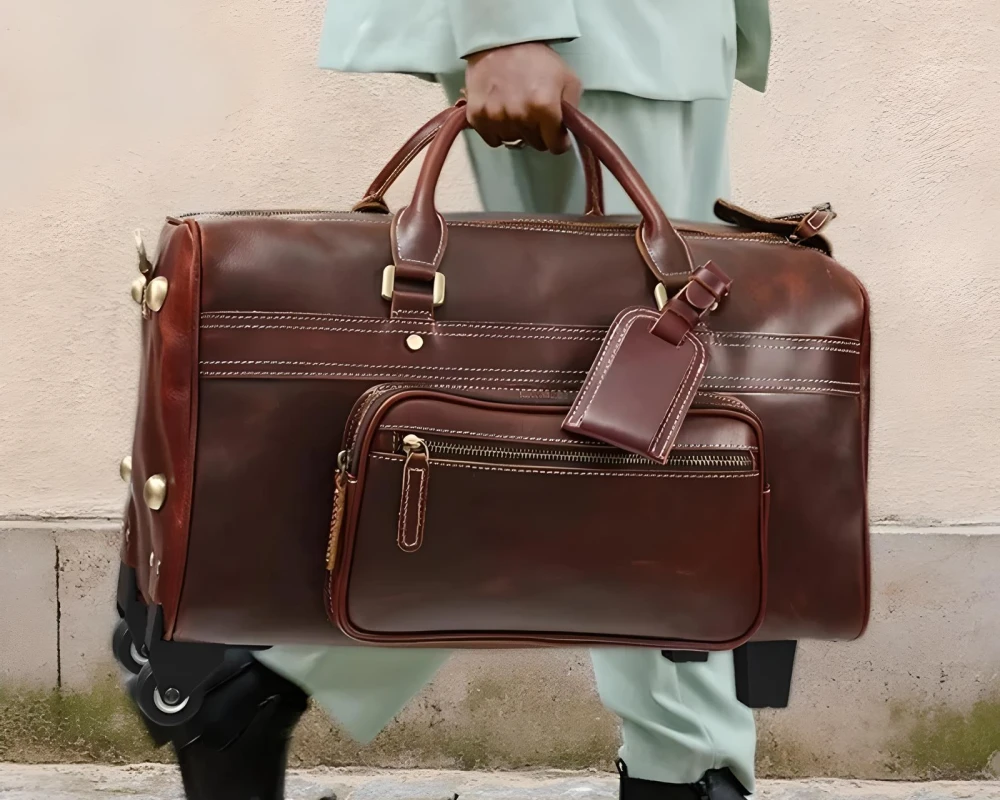 leather carry on duffle bag